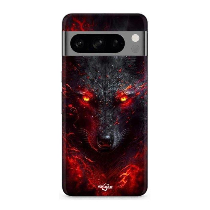Coque pour Google Pixel 8 Pro Loup noir feu rouge noir