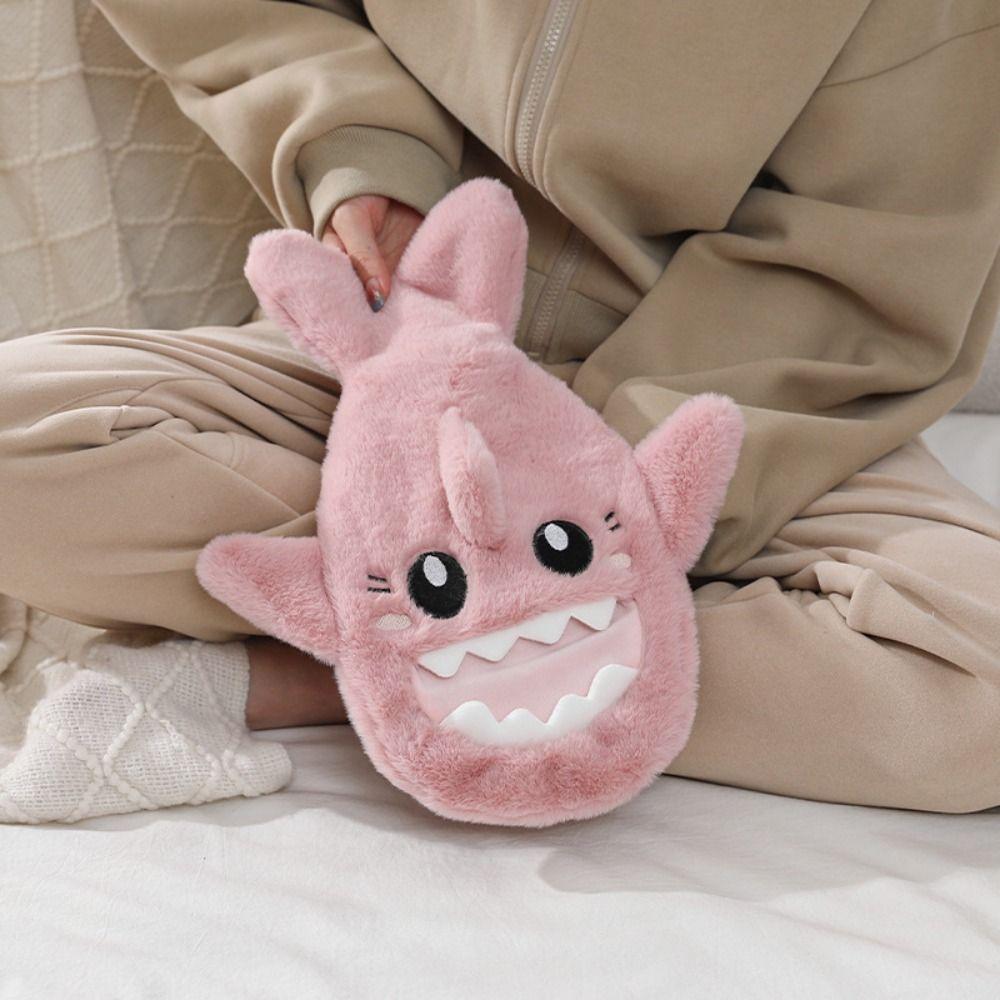 Soft Cover Plush Shark Hot Water Bottle Insulating Heat Reusable Bag Cute Hand Warmer Foot Warmth