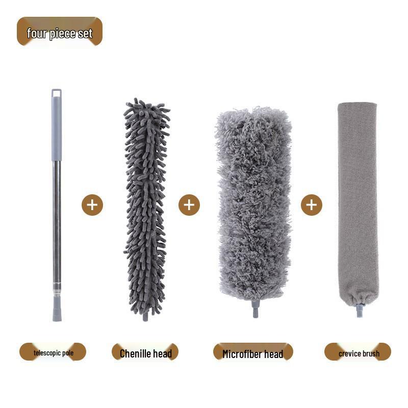 Curved Long-Handle Retractable Fiber Feather Duster for Car and Home Cleaning