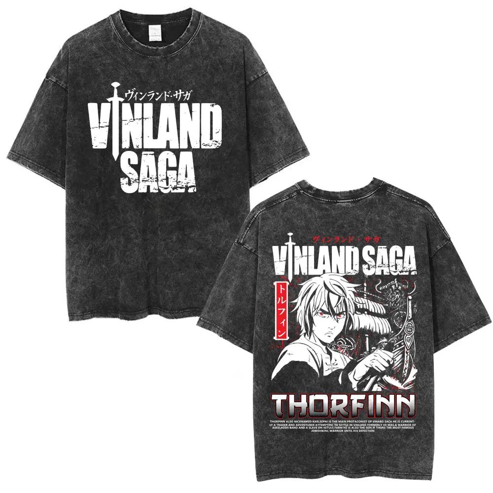 2026 Hot Sale Vinland Saga Thorfinn Manga Graphic T-shirt Men Vintage Washed Viking Anime Unisex Oversized Crew Neck Cotton Short Sleeve Tee Tops