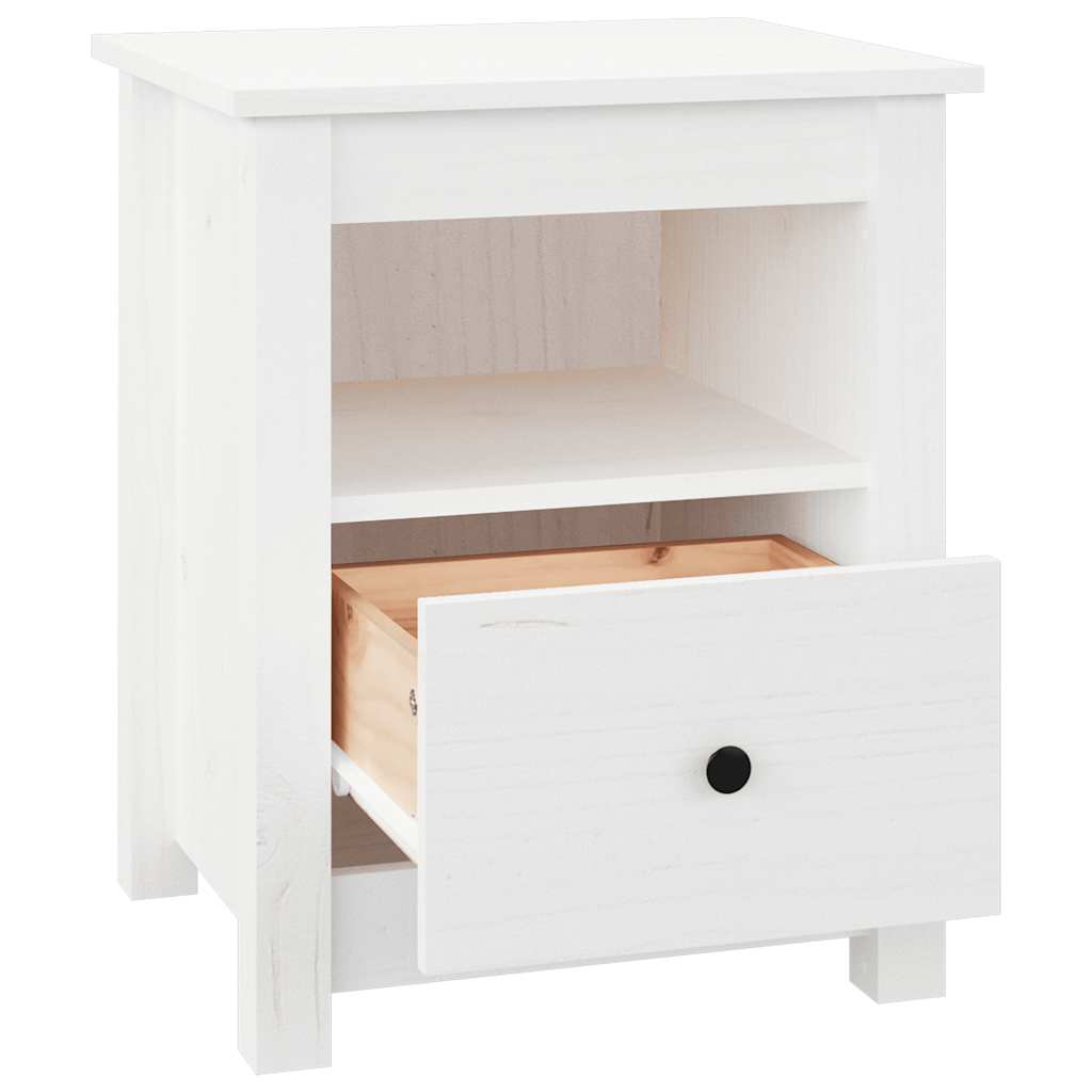 Vidaxl Bedside Table, White, 40X35X49 Cm, Solid Pine Wood