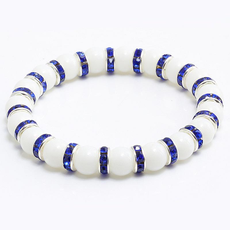 8mm White Porcelain Beads Rhinestone Bracelet: Trendy Unisex Wristband with Hand Rope