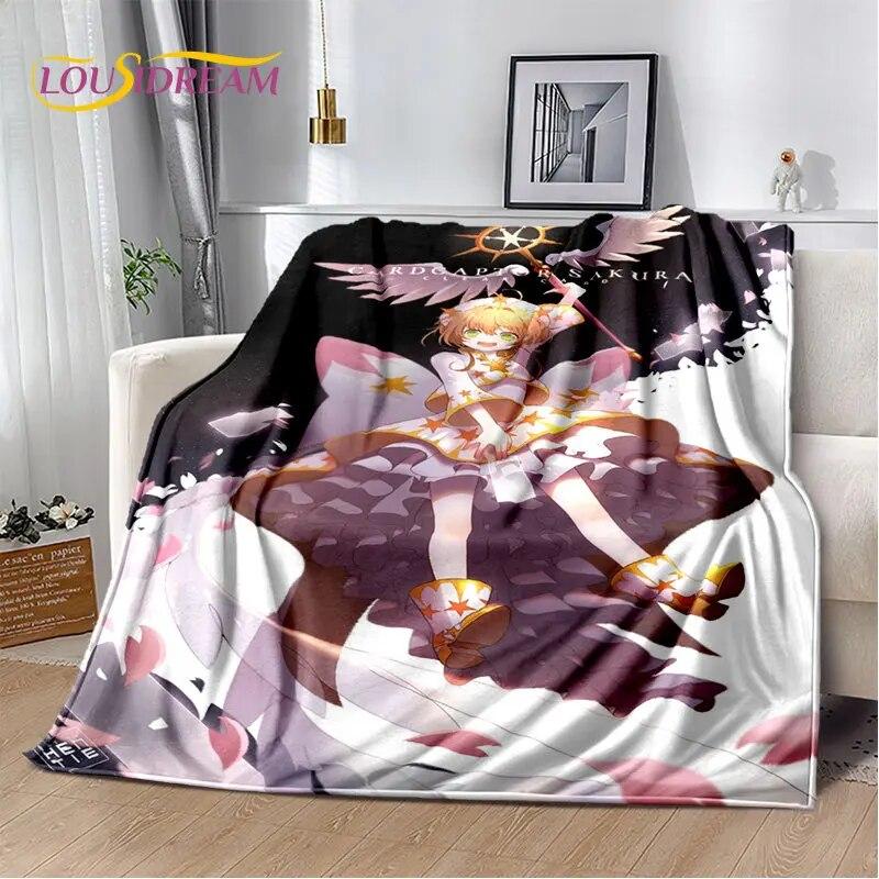 Cute Cartoon Cardcaptor Sakura Soft Plush Blanket,Flannel Blanket Throw Blanket for Living Room Bedroom Bed Sofa Picnic Cover 3D