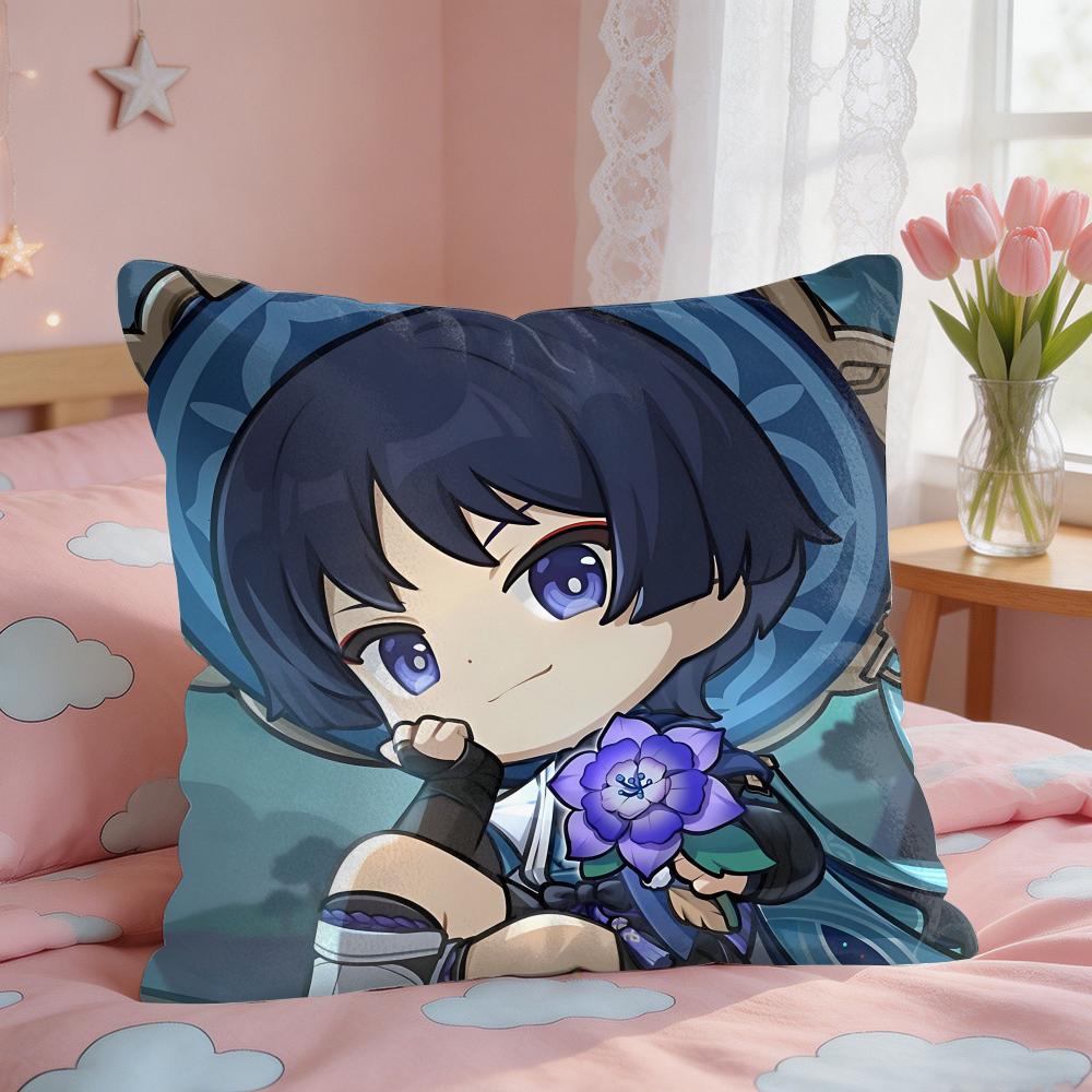 Wanderer Cute Genshin Impact Cushion Cover Square Short Plush Pillow Case Living Room Sofa Home Decor Funda X