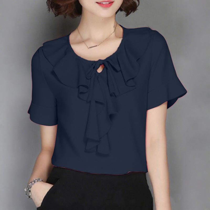 ZANZEA Women Casual Ruffles Round Neck Summer Short Sleeve Blouse