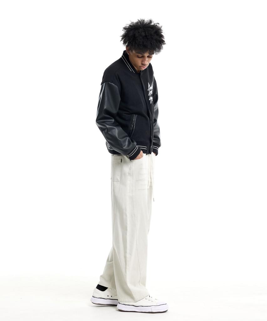 CREAM SODA LAB Front Catbrush Washed Cotton Elastic Waist Pants Ivory