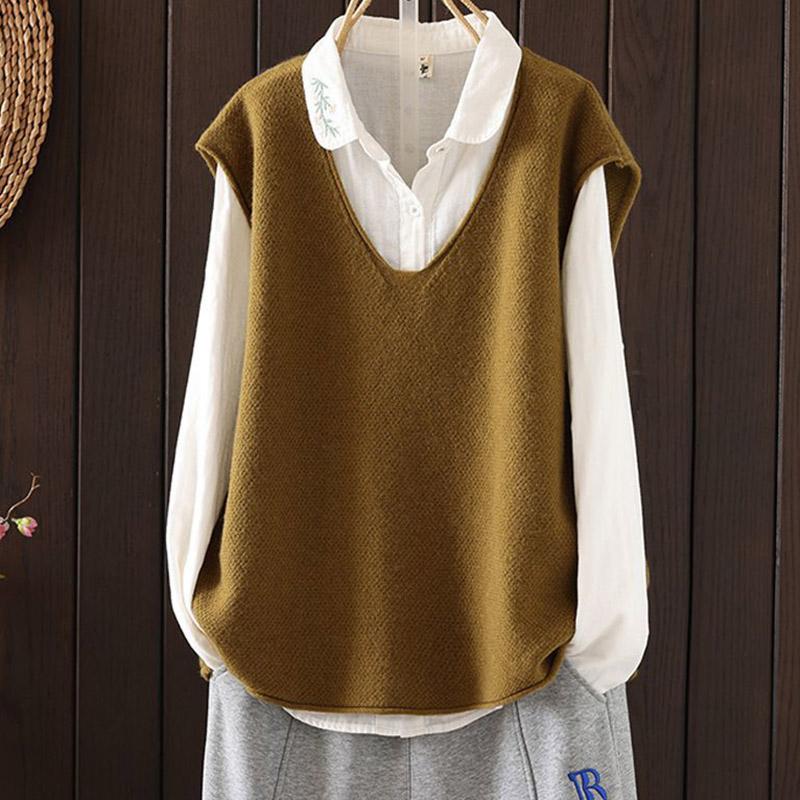 Vest for Women Cotton Summer Outerwear Tops Knitted Sleeveless Sweater Oversize Casual V-neck Vest