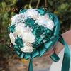 Wedding Bouquet for Bride Satin Artificial Flower Bridal Bouquet with Rhinestones Faux Pearls Bridesmaid Flower Bunch with Handle for Wedding