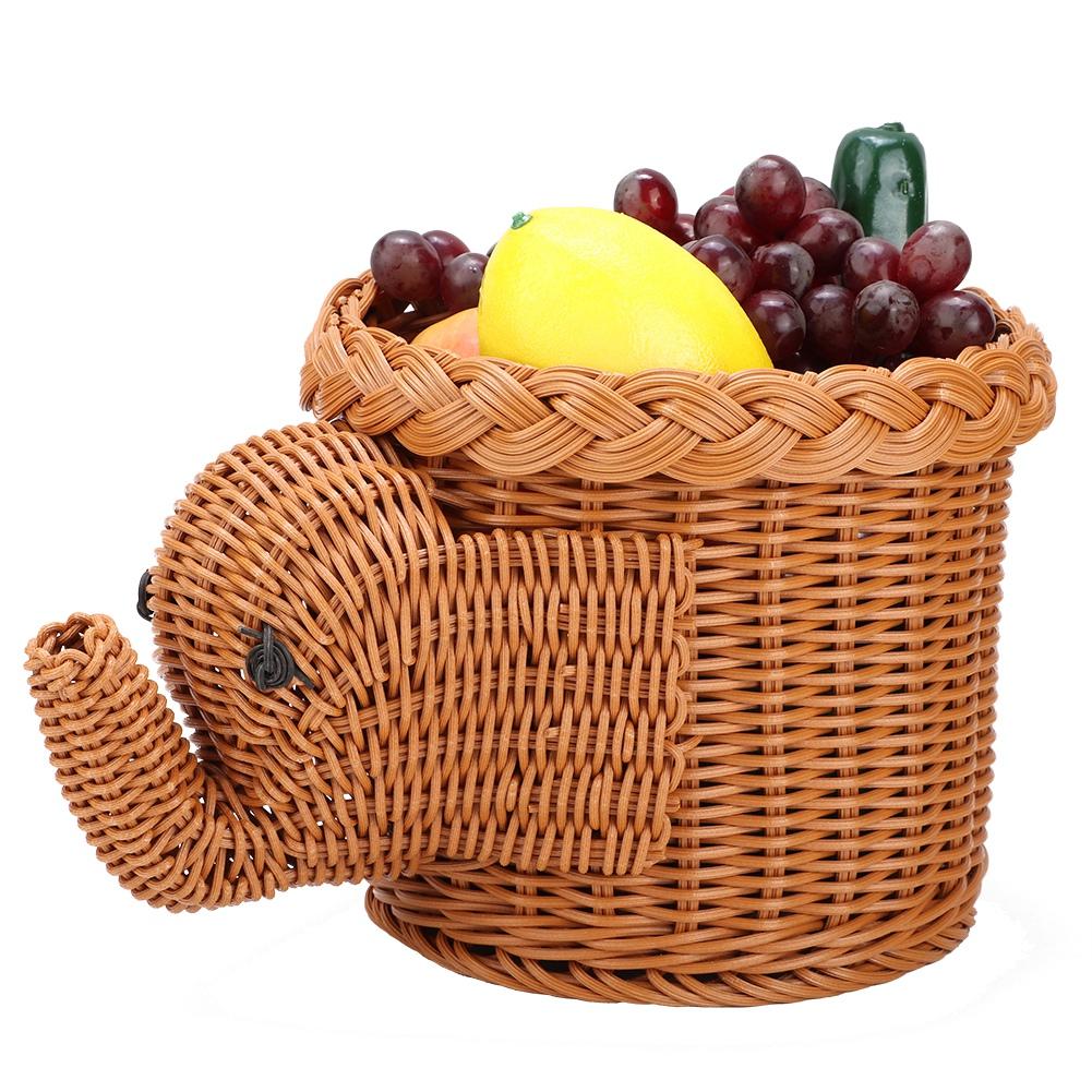 Cartoon Elefantenform Rattan Brot Obst Snacks Aufbewahrungskörbe Lebensmittel Servierkörbe(Braun)