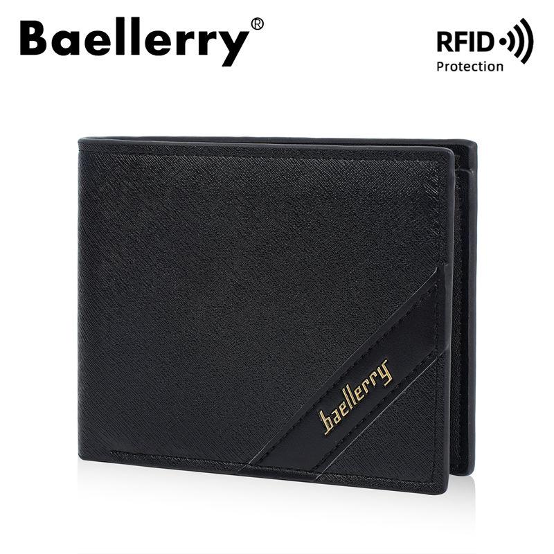 Baellerry RFID Anti Theft Protection Card Holder for Men Vintage Design Short Tri-fold Wallets Business Fashion Purse