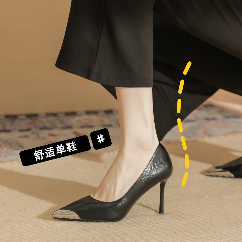 8862 [sheepskin] Pointed High Heels Women's Autumn 2025 New Retro Metal Head Shallow Mouth Stiletto Single Shoes