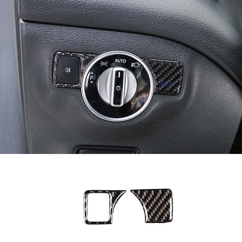 Headlight Button Frame Cover Decor For Benz GLA CLA 2013- Real Carbon Fiber