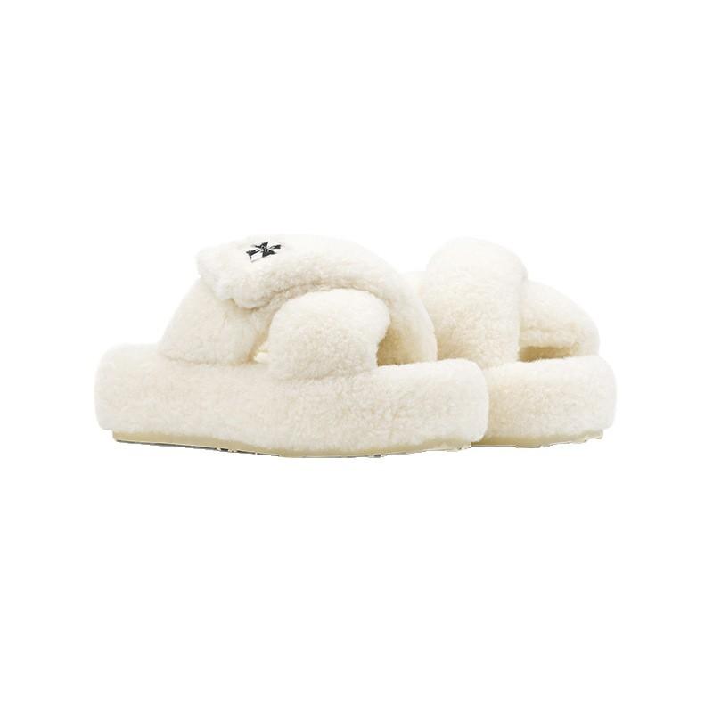Fleece and thickened cross-haired slippers for women's outer wear 2025 autumn and winter new thick-soled one-pedal casual cotton shoes women's shoes
