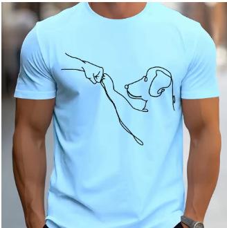 Casual Sports Loose Fitness Fun Dog First Print Round Neck Short Sleeve T-Shirt