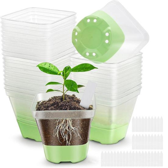 6 bucăți ghivece transparente de pepinieră, ghivece de cultivare pentru răsaduri, cu bază de silicon, semințe reutilizabile, ghivece de început cu etichete pentru balcon de grădină