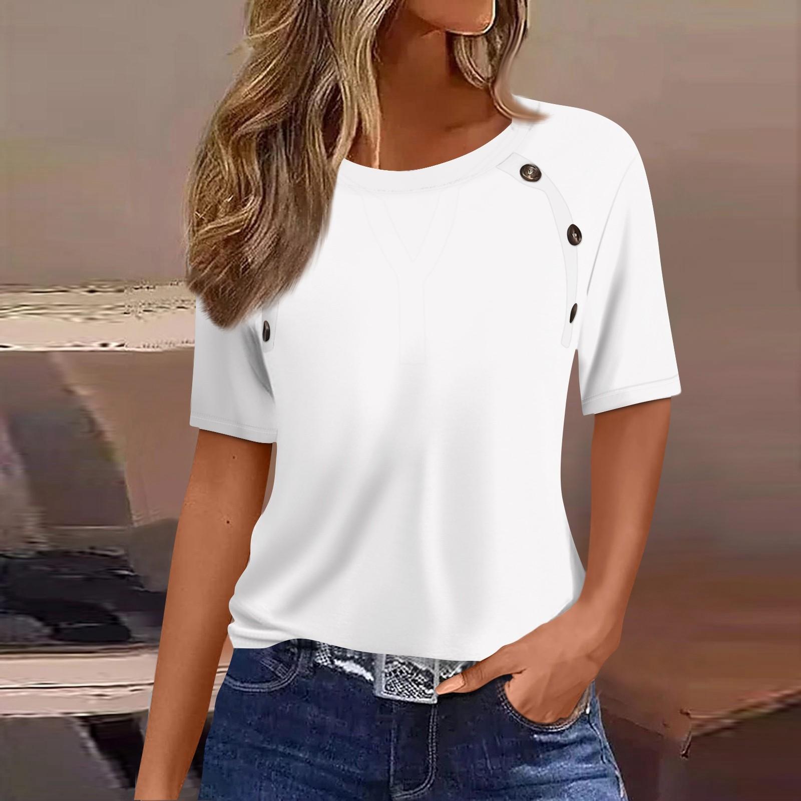 

Жен. Футболка Футболка с принтом Пуговицы С короткими рукавами Повседневные Выходные Мода Классический Круглый вырез Обычный Топ XL белый