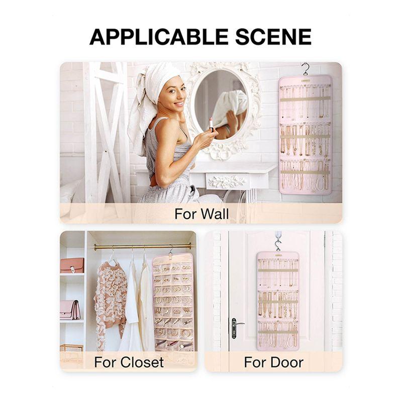 Jewelry Storage Bag, Hanging Storage, Double-Sided Roll-Up Hook Metal Hook Earring Necklace Ring Jewelry Holder-B61B