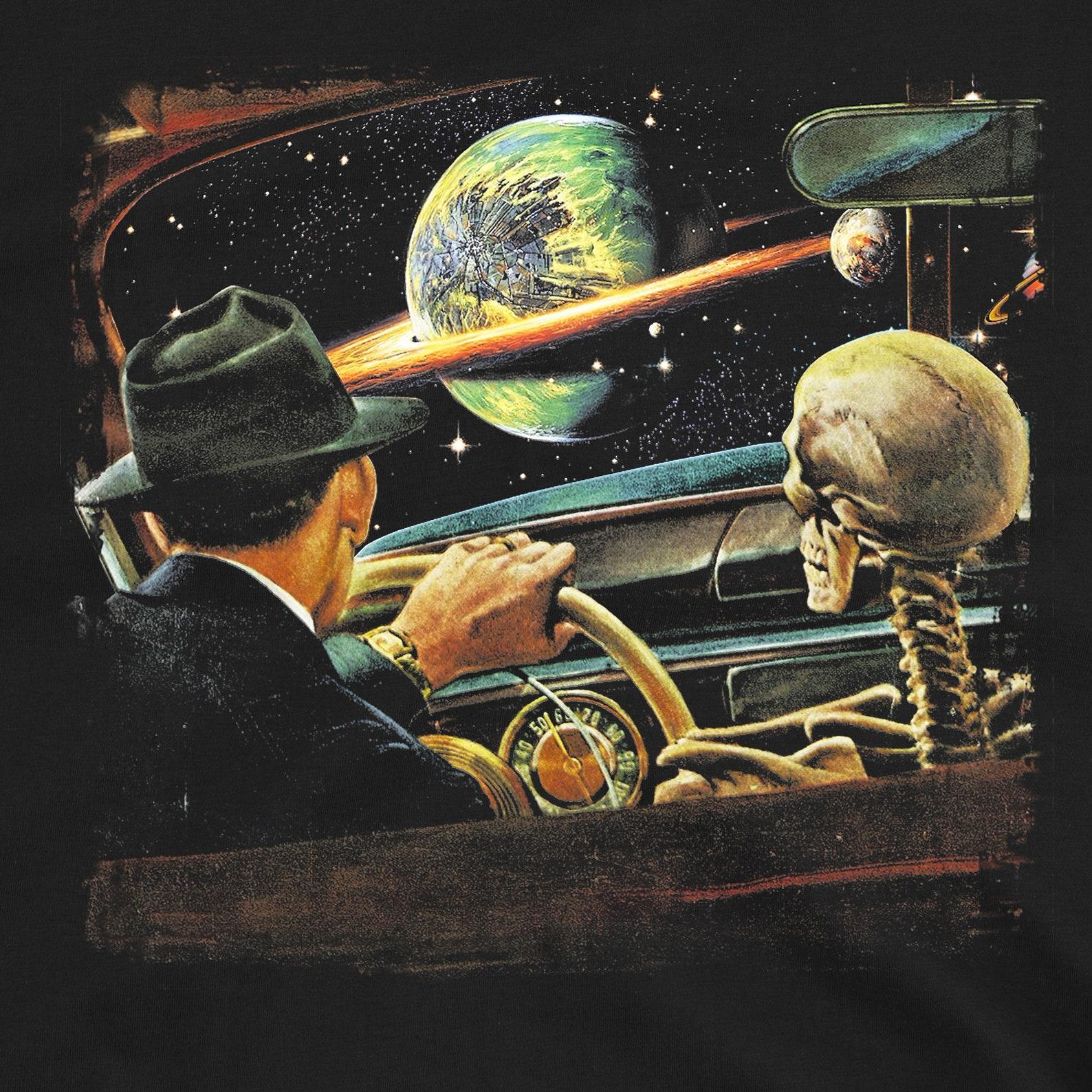 Cosmic Road Trip T-Shirt | Retro Space Skeleton Graphic Tee M