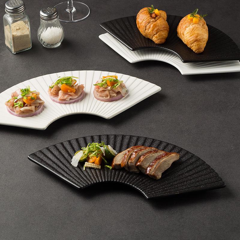 Creative Matte Fan Plate Ceramic Japanese Sushi Inventory Heart Plate Commercial Hotel Table Special-Shaped Western Food Plate Flat Plate