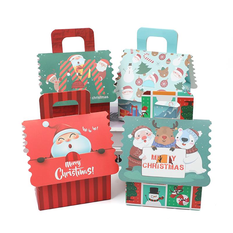 

4 шт. Рождественские подарочные коробки в форме домика из крафт-бумаги для конфет, печенья, подарочная упаковочная коробка с ручкой, подвеска для рождественской елки, праздничные принадлежности 4pcs разноцветный