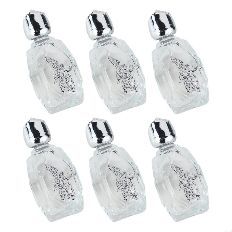 62KD Pack of 6 Embossed Glass Holy Water Container Bottles Baptisms Gift Church Use