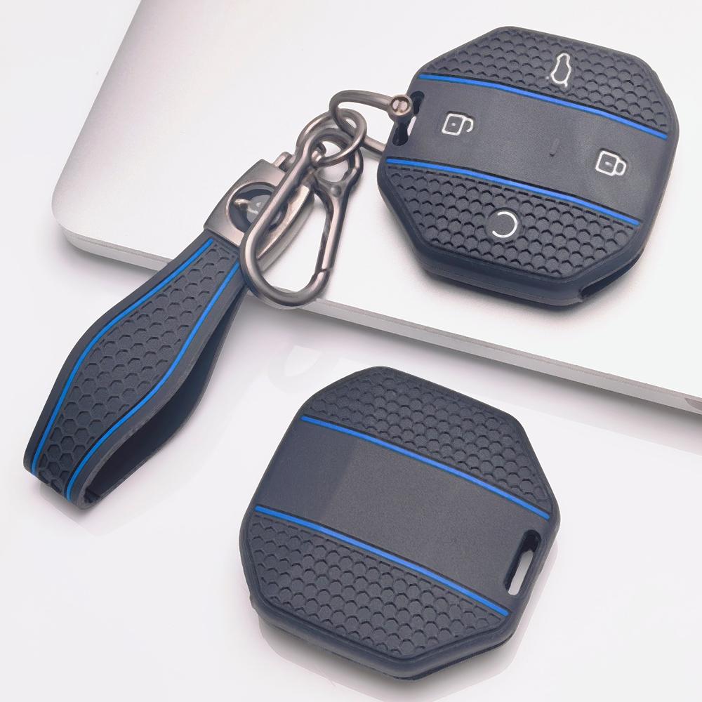 Silicone Car Keychain Strap for Chery JETOUR Freedom Traveler Tiggo 7 Pro Arrizo 8 OMODA 5 Honeycomb Texture Racing Stripe Anti Lost Key Ring Holder