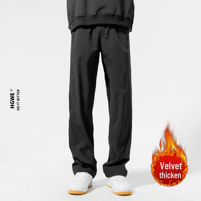 2025 Men's Casual Black Outdoor Sports Pants - Straight, Solid Color, Ideal for Spring & Autumn Activities