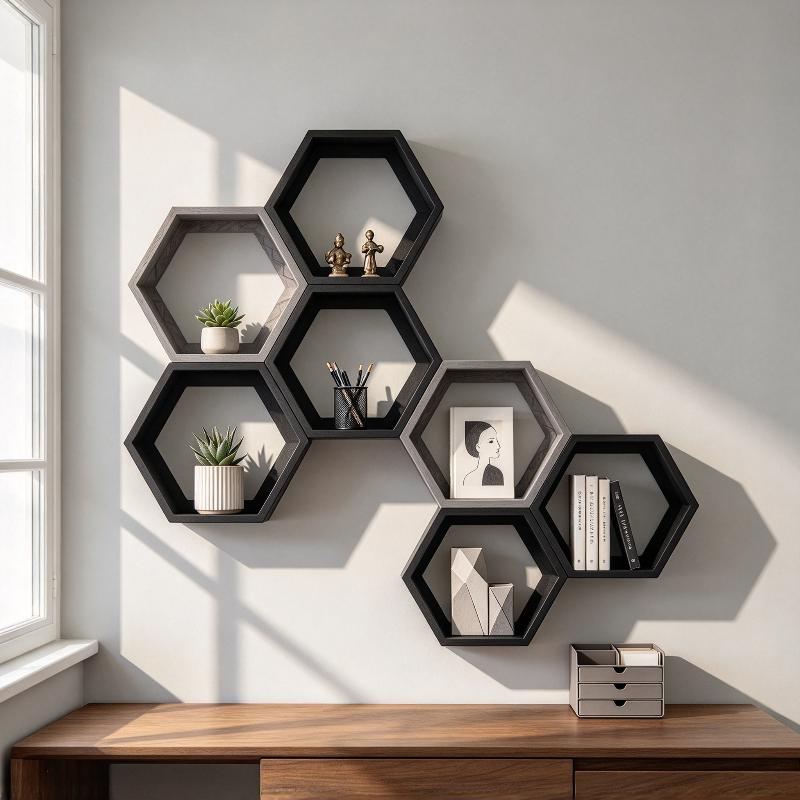 3Pcs Hexagonal Suspended Storage Rack Nordic Wall Hanging Rack Living Room Entrance Creative Geometric Storage Decoration Rack