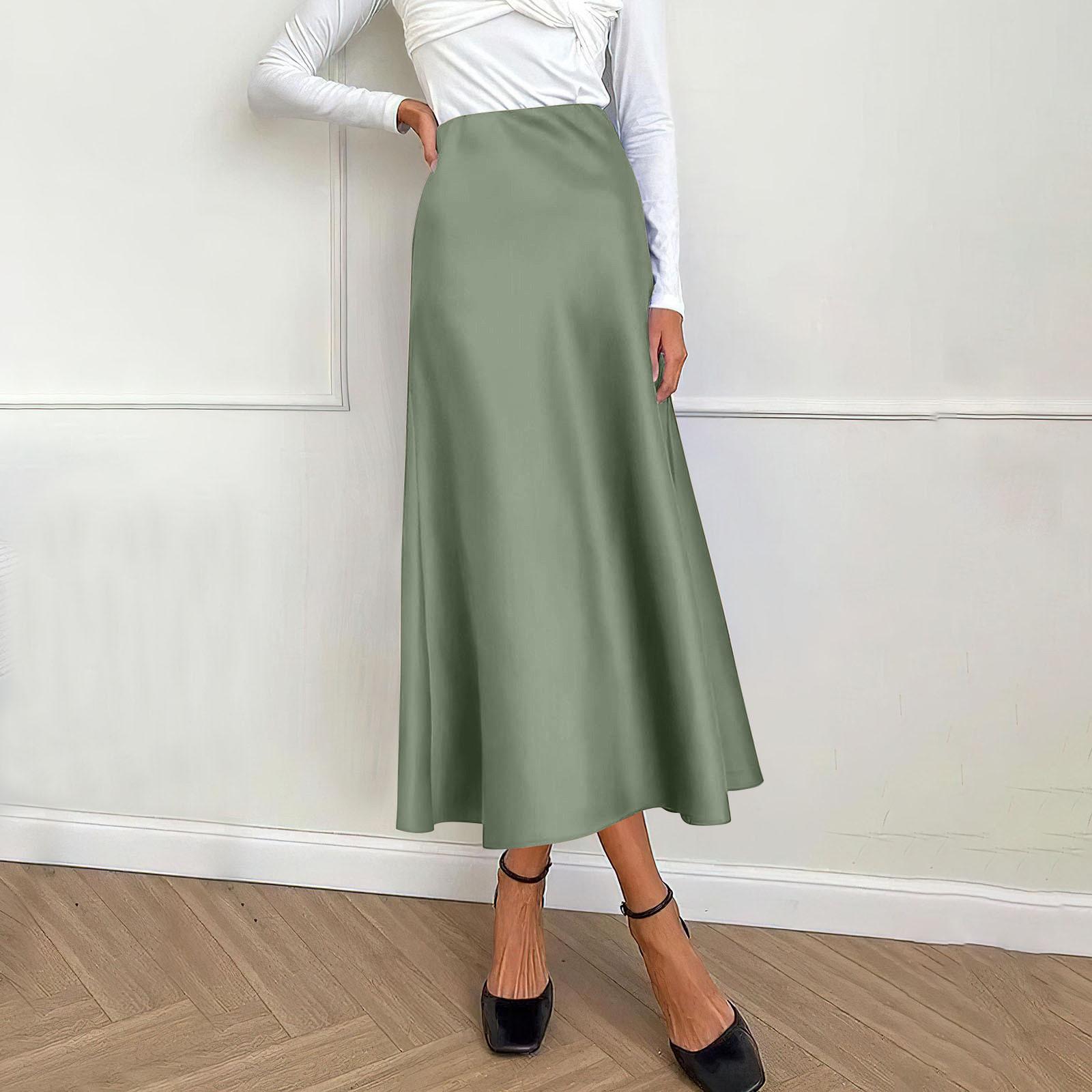 

Женская атласная юбка-миди нарядная повседневная трапециевидная юбка с высокой талией и струящимися рюшами элегантные вечерние юбки XL