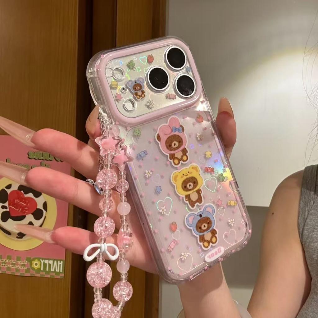 Fine Hole Easy Bear Head Cover Cute Mobile Phone Case Suitable for iPhone17promax Apple 16Pro New Model