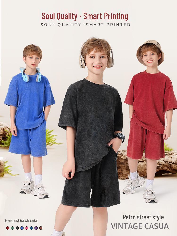 Pure Cotton Retro Short Sleeve Round Neck Loose T-Shirt for Children & Toddlers - Trendy Spring/Summer Kids' Clothing