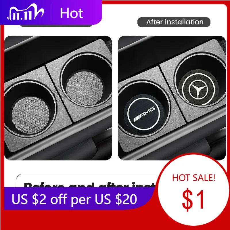 2025 Heiß 2 Stück Auto Wasserdichter Untersetzer Rutschfeste Wasserbecher-Pad-Matte für Mercedes Benz W203 W206 W220 W205 W211 W212 W201 W210 W108 A