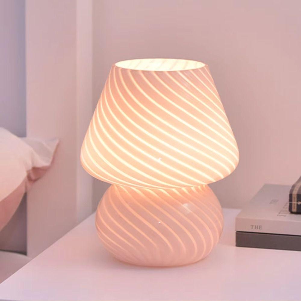 Desk Lamp Ins Style Mushroom LED Lamp Striped Mushroom Bedside Lamp Transparent Glass Night Lamp Nightlight for Baby