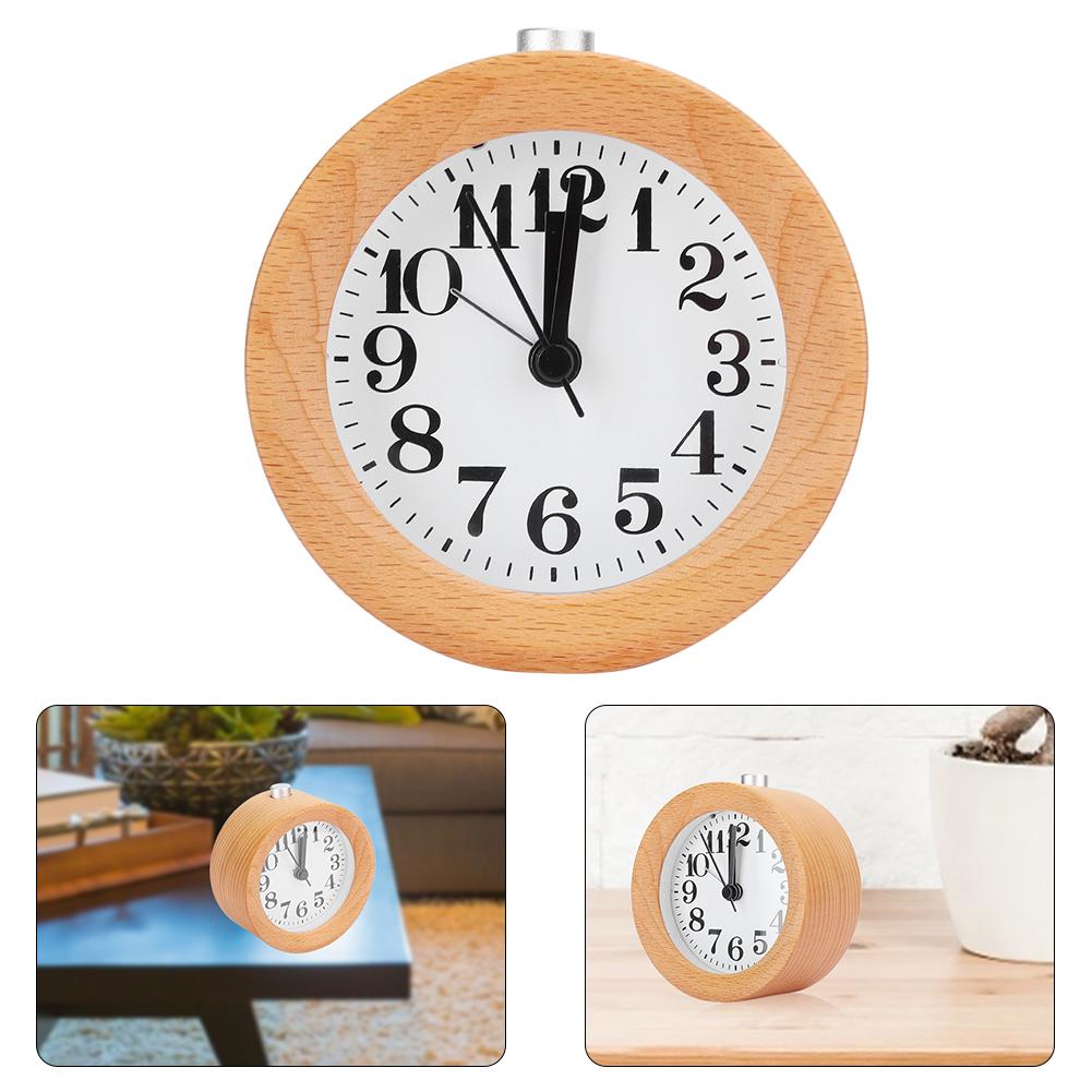 Beech Wooden Mute Silent Alarm Clock No Ticking for Home Office Desk Bedroom with LED Night