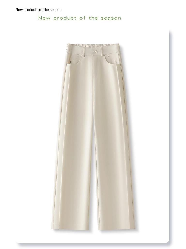 Khaki High-Waist Slimming Wide-Leg Pants - Spring 2025: Stylish Draping Casual Fit