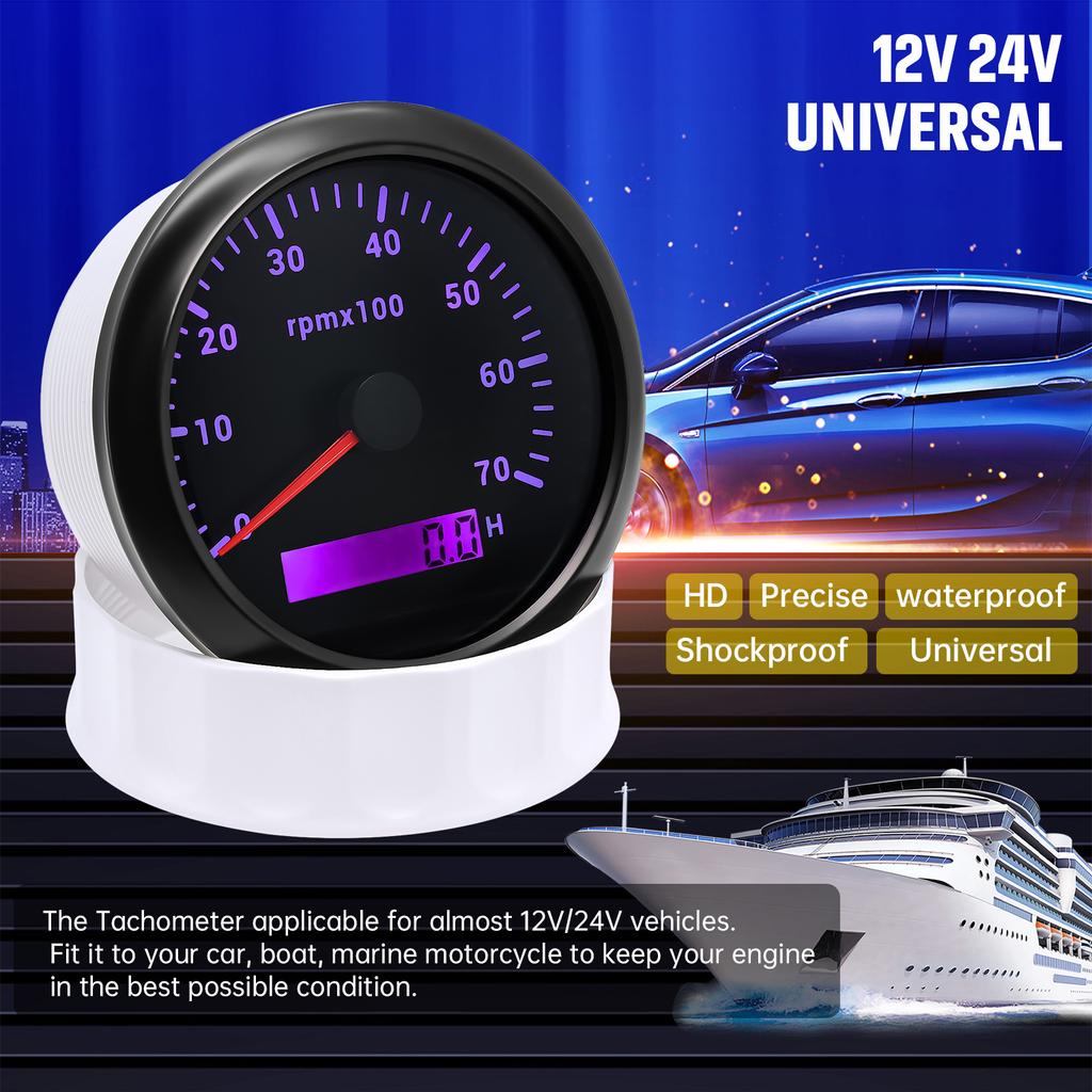 AD 85MM Auto Tachometer Red Pointer 7000 RPM Tacho Meter with LED 7Colorlight Diesel Engined Car Meter SENSOR For 1-12 Cylinders