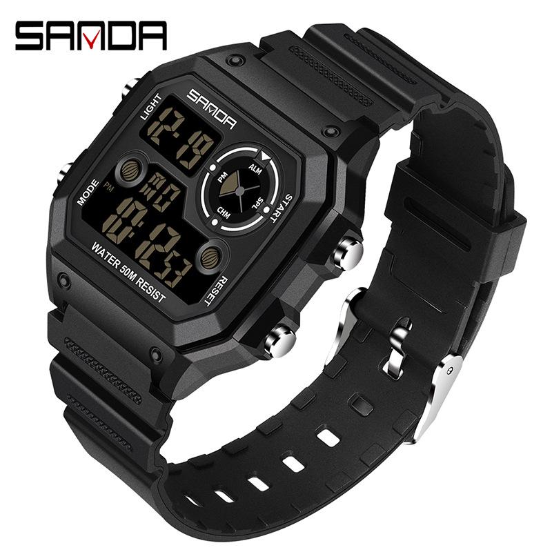 Sanda Men's Waterproof Digital Sports Watch - Luminous Square Outdoor Fashion Watch for Students