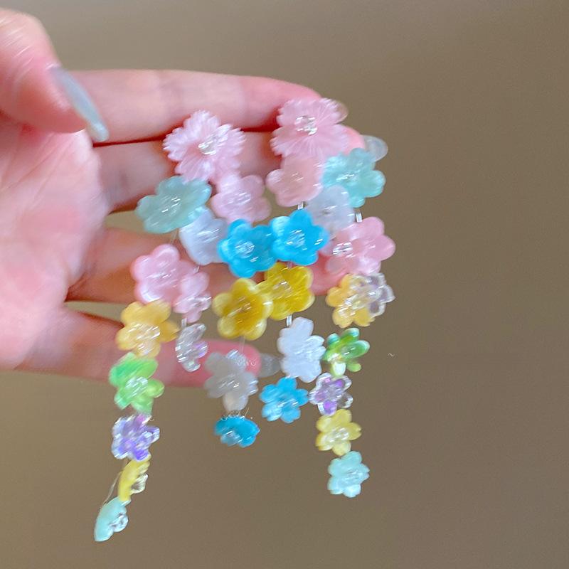 Resin Color Flower Tassel Earrings Sweet Small Fresh Dopamine Stud Earrings Simple Fashion Niche Earrings