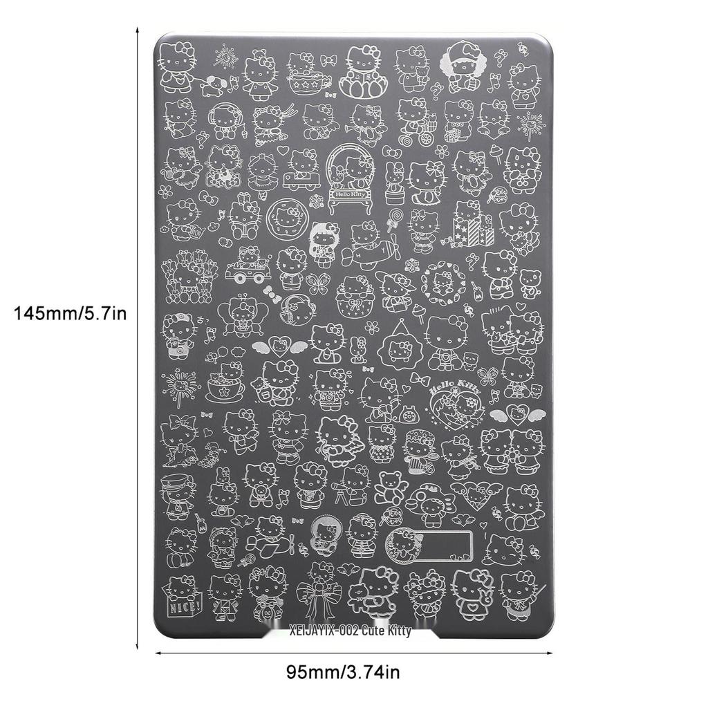 Cute Kitty Nail Art Transfer Plate with Scraper - Multiple Patterns, Steel Design, High Popularity