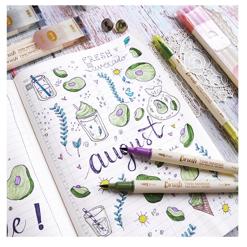 3 stücke Retro farbe Twin Marker Stifte Set Pinsel Zeichnung Feine Liner Tinte Auf Wasserbasis Mischbare Aquarell Kunst Malerei Schule a6133