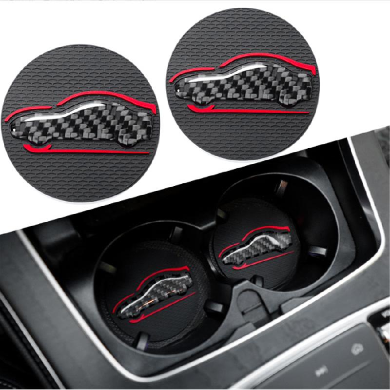 

New 2Pcs High Quality Non-Slip Elastic Durable Real Carbon Fiber Car Auto Water Cup Slot Non-Slip Mat Pad