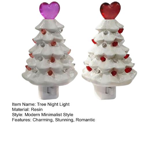 Valentine's Day Resin Tree Night Light Small Lighted Tree with Heart Topper for Bedroom Indoor Home Decor