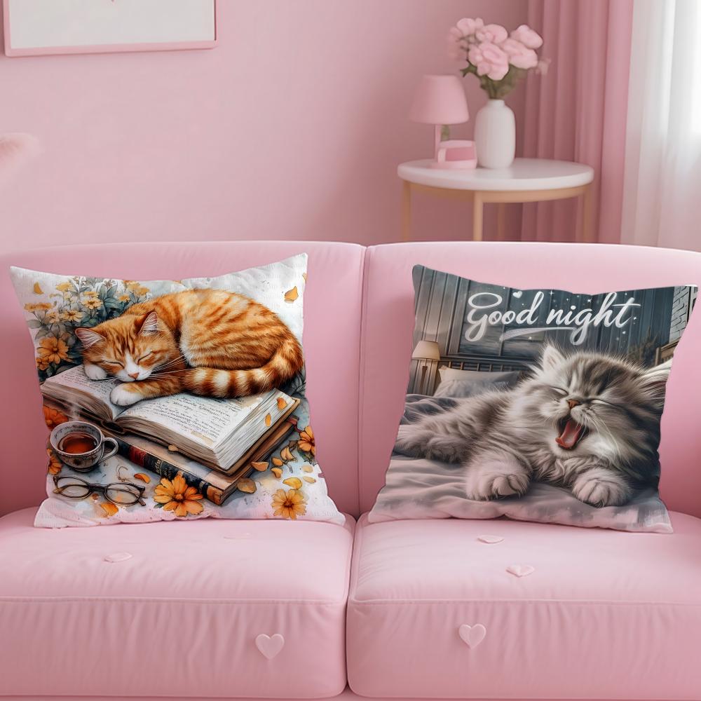 cute cat Cushion Cover Comfortable Reversible Pillow Cover Ideal for Car Sofa Bedroom & Beyond