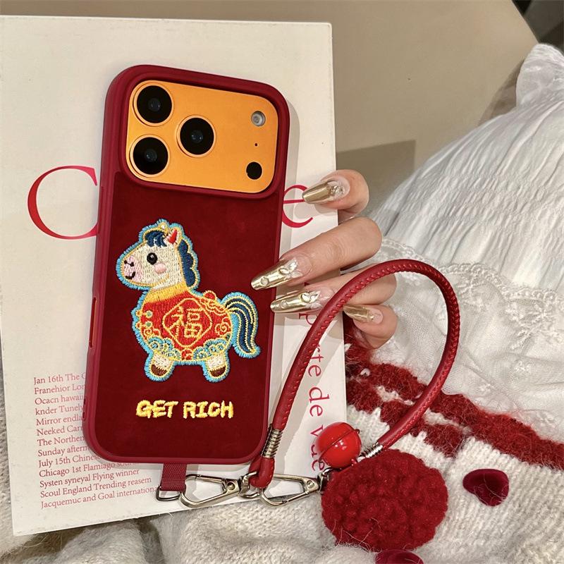 Chinese Festive Embroidery Fu Character Horse Case for iPhone 17/16 Pro Max/15/14