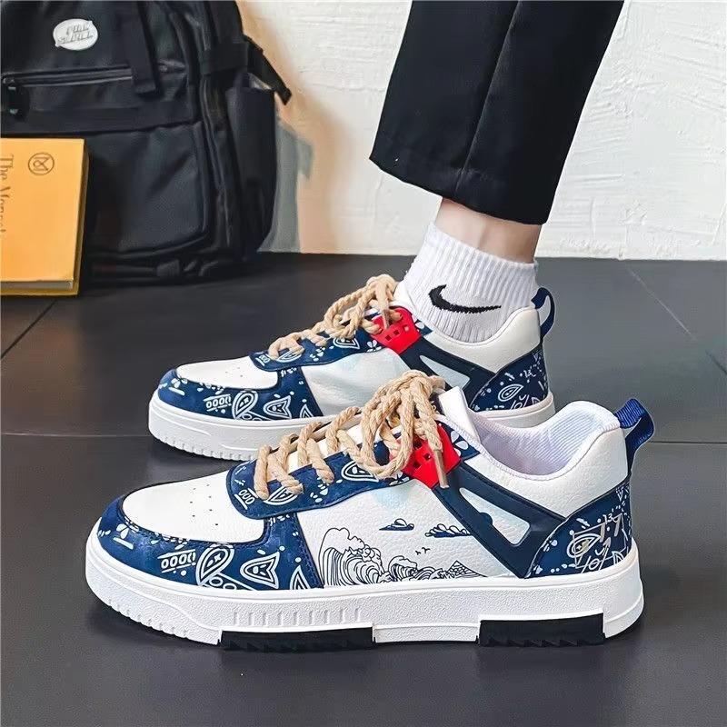Men's Sneakers Casual Flat Student Shoes Breathable Fashion Lace-Up Sneakers Design Luxury Leather Loafers Tennis Masculino