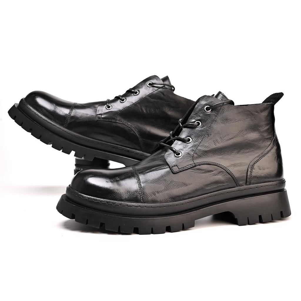 Middle Help Martin Boots Men'S Genuine Leather Men'S Boots First Layer Cowhide Thick-Soled Tooling Boots British Style Short Boots Leather Boots