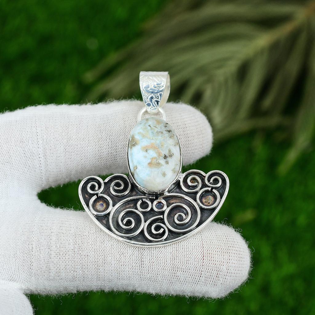 Daughters Day Sale Sterling Silver Larimar Gemstone Wife Wedding Pendant Jewelry