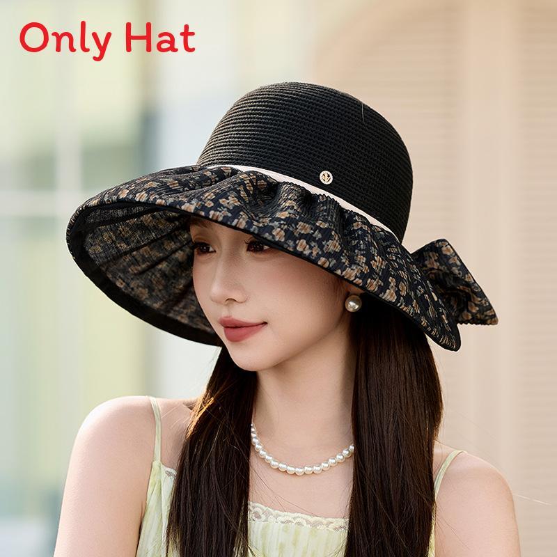 Korean Style Butterfly Bow Sun Hat With Wide Brim For Summer Outdoor Sun Protection