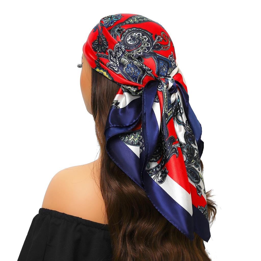 Head Scarf Women Luxury Brand Square 90*90cm Silk Foulard Satin Bandana Cheveux Soft Neckerchief Hijab Hair Scarves For Ladies