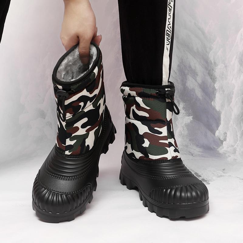 Men's Winter Warm Snow Boots Rubber Hiking Boots Outdoor Mid Calf Camouflage Duck Boots Waterproof  Plus Size